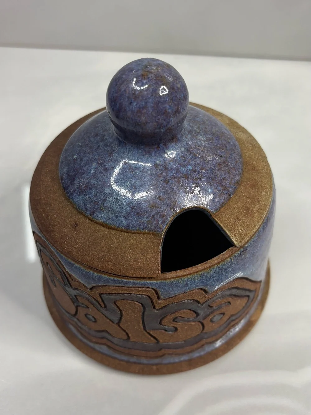 Vintage 1990 Tim Hahne Studio Art Pottery Salsa Jar Handmade North Carolina